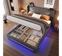 Matteo Modern Dark Grey Velvet King Bed Frame with Smart Storage & Lighting Matteo Dark Grey King