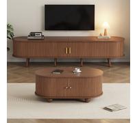 Matteo Modern Dark Walnut Tv Stand & Coffee Table Set - 2 Drawers, Sliding Doors, Fits 70" Tvs