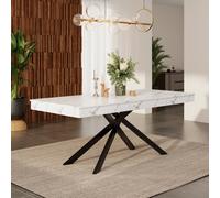 Matteo Modern Extendable Dining Table, 140-180Cm, White Marble Effect Top, Metal Cross Legs, Seats 6-8