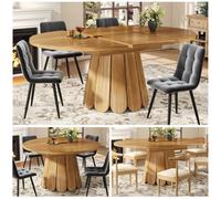Matteo Modern Extendable Dining Table - Round To Oval Wood-Grain Finish Mdf & Metal Legs - Seats 6 - 118Cm To 158Cm