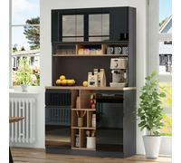 Matteo Modern Farmhouse High-Gloss Sideboard Cabinet, 105 X 45 X 185 Cm, Black & Natural