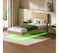 Matteo Modern Floating Bed Frame With Led Lighting, Fluted Headboard & Usb Charging - Natural