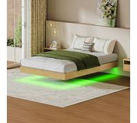 Matteo Modern Floating Bed - Natural Fluted Wood - Double Bed Frame Matteo Natural Double