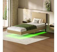 Matteo Modern Floating Bed with LED Lighting & Fluted Headboard in Natural | Size: Single Matteo Natural Single