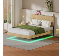 Matteo Modern Floating Double Bed With Led Ambient Lighting And Usb Charging Headboard - Natural