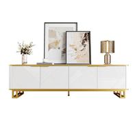 Matteo Modern Geometric 4-Door Tv Cabinet - White & Gold Tv Stand With Ample Storage For Tvs Up To 80 Inches