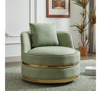 Matteo Modern Green Pu Swivel Barrel Accent Armchair With Gold Trim & Plump Pillow For Living Room & Bedroom