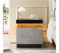 Matteo Modern Grey & Black Nightstand With Adjustable Led Lights & 2 Storage Drawers For Bedroom & Living Room