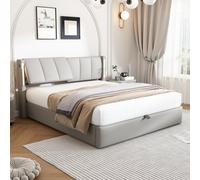 Matteo Modern Grey Double Bed Frame: Led, Usb Charging, Ottoman Storage, Faux Leather Upholstery & Adjustable Headboard