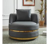 Matteo Modern Grey PU 360° Swivel Barrel Accent Chair with Gold Trim Matteo Grey