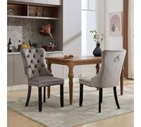 Matteo Modern Grey Velvet Dining Chairs - Button Tufted, Riveted Trim Matteo Grey