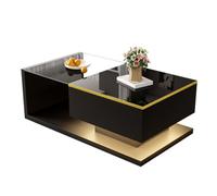 Matteo Modern High-Gloss Black Coffee Table With Led Lighting, Tempered Glass Top & Storage - 90Cm Living Room Side Table