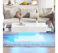 Matteo Modern High-Gloss Coffee Table With App-Controlled Led Lights & 2 Drawers - White, 100X50X45Cm