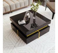 Matteo Modern High-Gloss Coffee Table With Gold Accents And 2 Drawers - Black