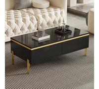Matteo Modern High-Gloss Coffee Table With Gold Accents And Storage Drawers - Black