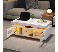 Matteo Modern High Gloss Coffee Table With Led Lights, Usb & Sockets - White, 100X50Cm
