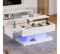 Matteo Modern High Gloss Lift-Top Coffee Table With Storage & Rgb Led Lighting, Extendable Desktop, White 100X50Cm
