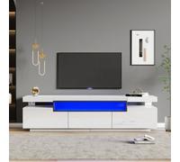 Matteo Modern High Gloss White Tv Stand Cabinet With Led Lights, 160Cm Wide, 3 Drawers & Open Storage For 70-Inch Tvs