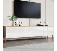 Matteo Modern High-Gloss White Tv Stand With Gold Trim, 4 Doors & Cable Management, 170Cm