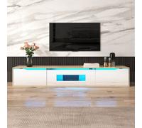 Matteo Modern High Gloss White & Wood Tv Cabinet With Colour-Changing Led Lighting - 180Cm Wide Wall-Mountable Media Unit