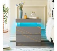 Matteo Modern LED Bedside Table Cabinet with 2 Drawers - Grey Gold Matteo Grey