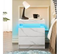 Matteo Modern LED Bedside Table Cabinet with 2 Drawers - White Finish Matteo White