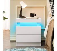 Matteo Modern LED Bedside Table with 2 Drawers - White Nightstand Cabinet Matteo White