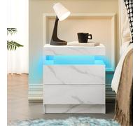 Matteo Modern Led Nightstand Bedside Table With Multi-Colour Lights & 2 Drawers, Matte White