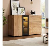 Matteo Modern LED Sideboard - Glass Display & 3 Drawers - Black & Brown Matteo Black
