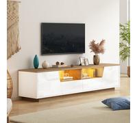Matteo Modern Led Tv Stand For 65-Inch Tvs - White & Oak Wood Effect Media Console With Storage