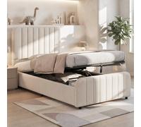 Matteo Modern Linen Upholstered Hydraulic Storage Bed - Single 3FT - Beige Matteo Beige Single