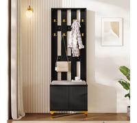 Matteo Modern Luxury Wardrobe Set With Shoe Bench And Gold Accents - Black