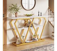 Matteo Modern Marble Effect Console Table With Gold Metal Legs & Integrated Storage - 120Cm - Ideal For Hallway & Living Room