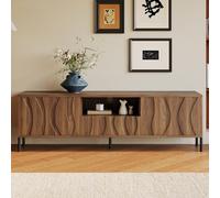 Matteo Modern Natural Mdf Tv Cabinet With Wave Doors, 3 Storage Sections & Cable Management, 160Cm Length