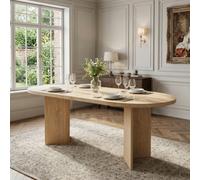 Matteo Modern Oval Dining Table For 6-8 People - Oak Effect Wood Finish, 180X90Cm, Double Pedestal Base
