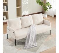 Matteo Modern Oversized Loveseat - Plush Beige Corduroy Sofa With Metal Legs & Dual Side Pockets For Living & Bedroom