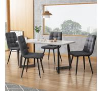 Matteo Modern Rectangular Dining Table & 4 Dark Grey Linen Chairs Set - 117X68Cm - Space-Saving Design