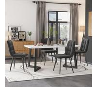 Matteo Modern Rectangular Dining Table Set, Dark Grey Velvet Chairs, 117X68Cm, Black Table Legs