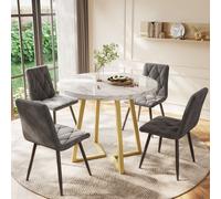 Matteo Modern Round Coffee Table with Gold Stand & Marble Pattern in White Matteo White