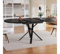 Matteo Modern Round Extendable Dining Table With Marble Effect Top & Black Metal X-Frame - Seats 2-6 (100-140Cm)
