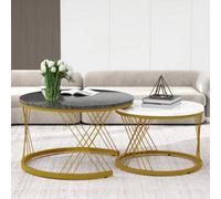 Matteo Modern Round Nesting Coffee Table Set Of 2 With Marble Effect Top & Gold Metal Frame