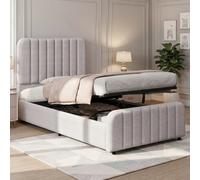 Matteo Modern Single (3Ft) Ottoman Storage Bed With Tall Padded Headboard, Light Grey Linen Upholstery & Hydraulic Lift For Uk Homes