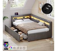 Matteo Modern Single Velvet Daybed with LED, Storage & Charging, Grey Matteo Grey