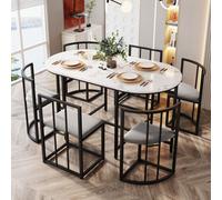 Matteo Modern Six-Chair Dining Set With Grey Cushions And Black Iron Frame