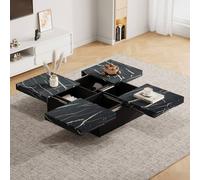 Matteo Modern Square Coffee Table - Faux Marble Top & Sliding Drawers in Black Matteo Black
