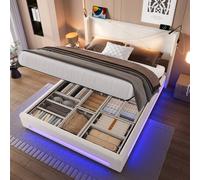 Matteo Modern Super King Bed Frame with Storage, LED Lights & USB - Beige Matteo Beige Super King