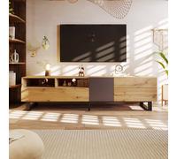 Matteo Modern TV Cabinet - Wood Grain & Black Finish - 180cm Media Unit in Natural Matteo Natural