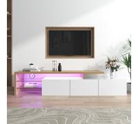Matteo Modern Tv Media Unit With Led Lighting, High Gloss White & Wood Effect, Glass Shelves & Storage For Living Room 192.5Cm
