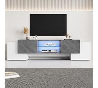 Matteo Modern Tv Stand Cabinet With Led Lights, 4 Doors & Adjustable Shelves, White & Grey, 180X40X46.5Cm - Fits Up To 80 Inch Tvs