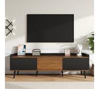 Matteo Modern Tv Unit - Black & Natural Wood Finish, 3-Door Storage, 160Cm Wide With Raised Edge